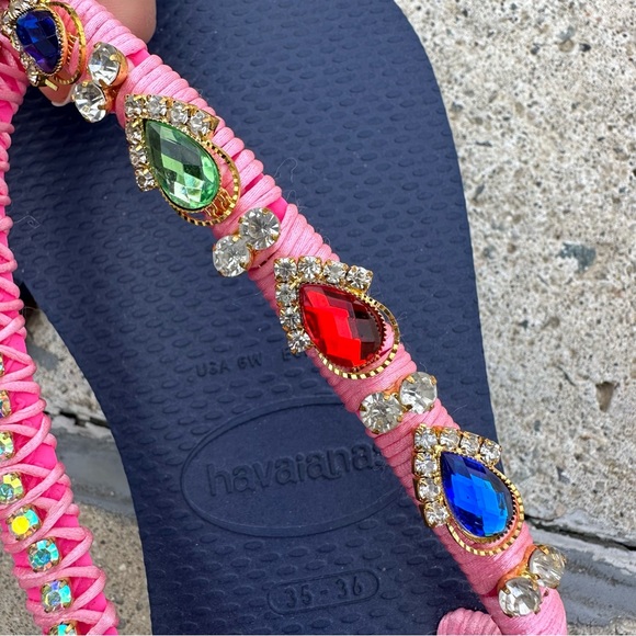 NEW  Vacation Blue PINK Sandals HANDMADE Size 6 - Picture 4 of 8